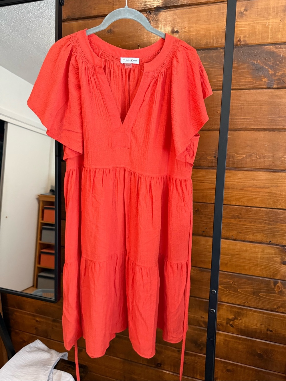 Calvin Klein Coral Textured V-Neck Dress